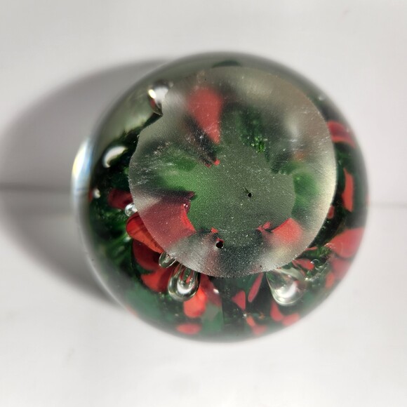 Blown Glass Paperweight Clear over Green Red Christmas Colors 3 in. - Picture 4 of 6